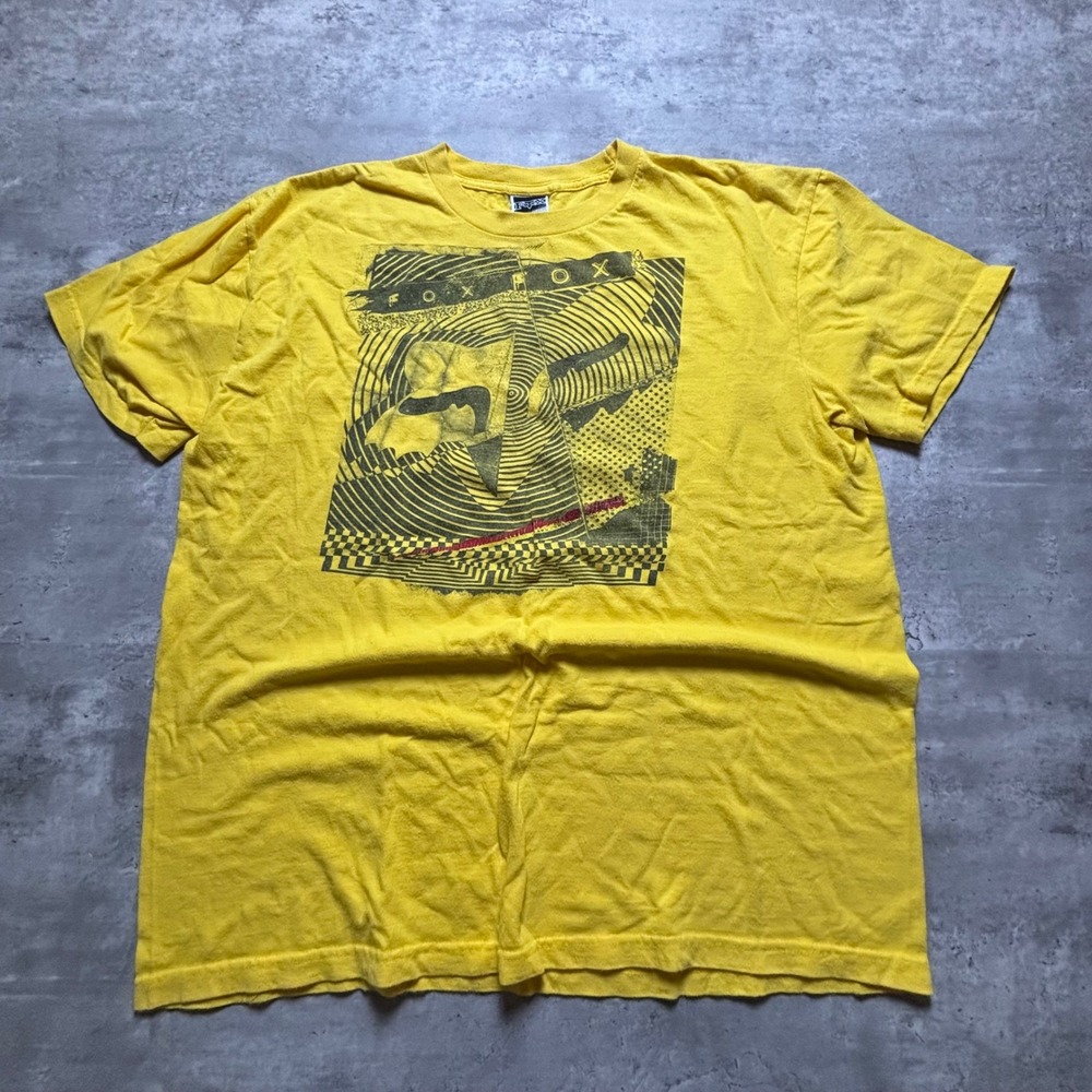 Vintage Fox Racing T-Shirt Extra Large Yellow Abstract Motocross Streetwear Tee